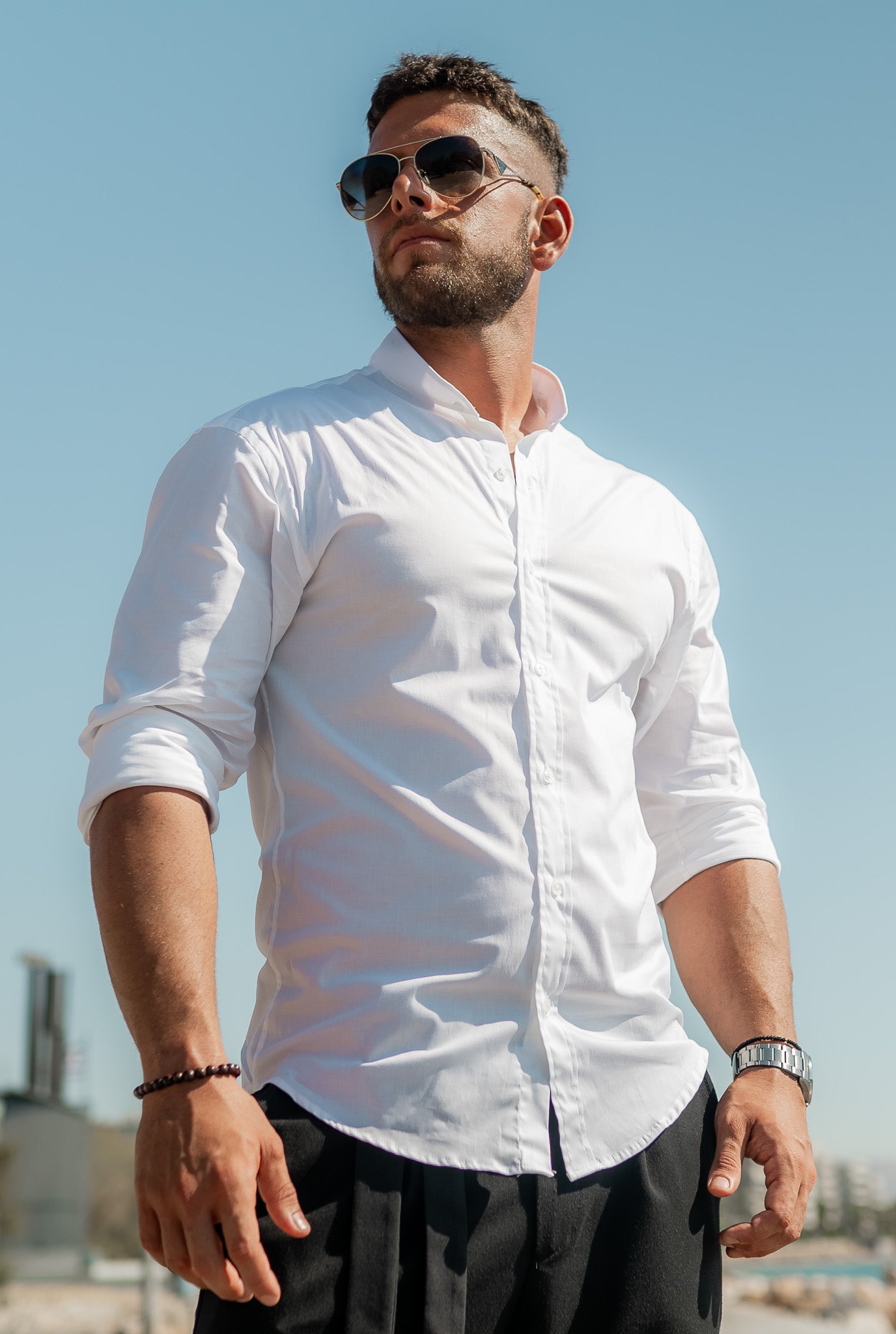 Slim-Fit Shirt with Mao collar